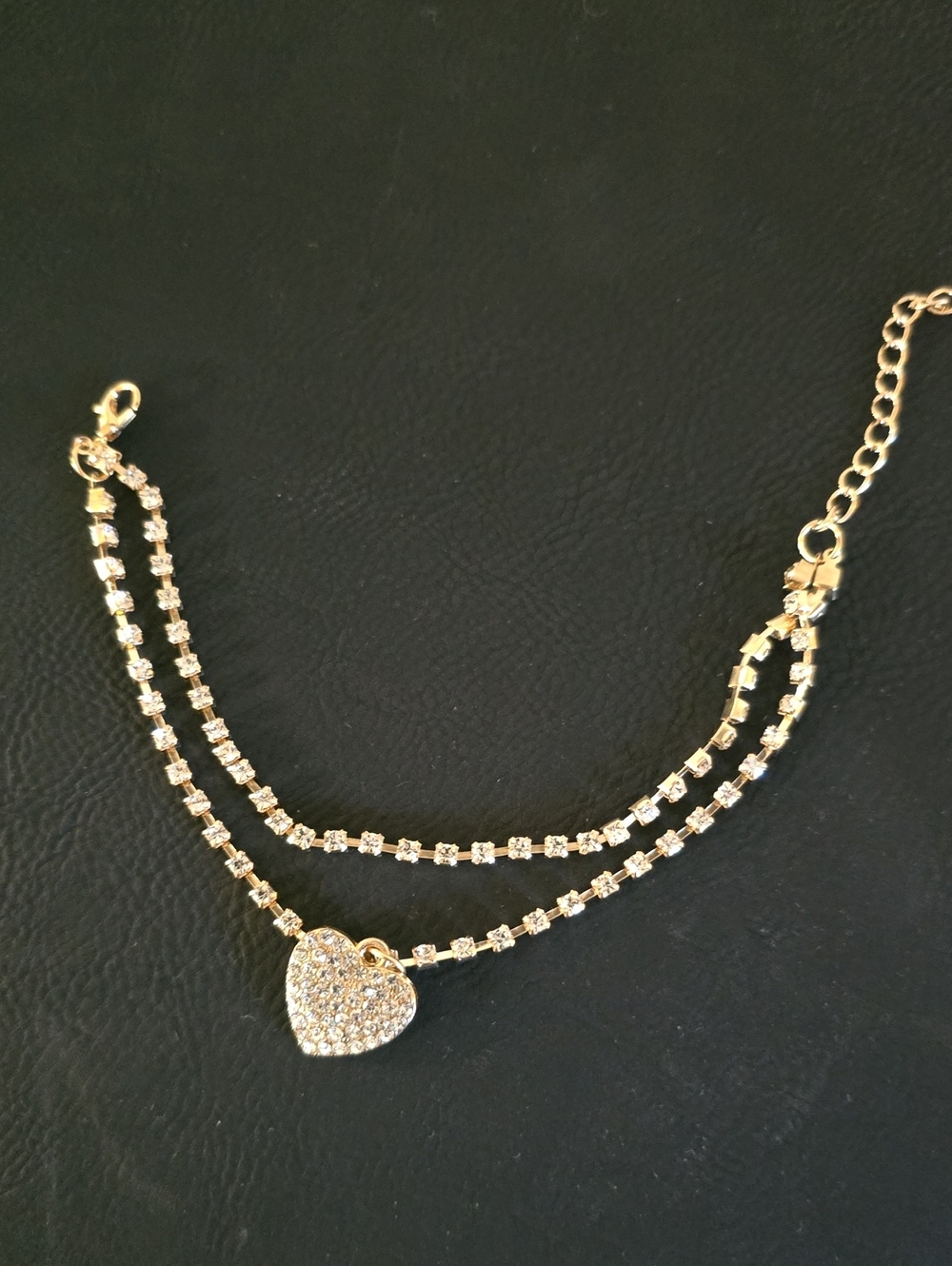 Gold Heart Pendant Rhinestone Bracelet